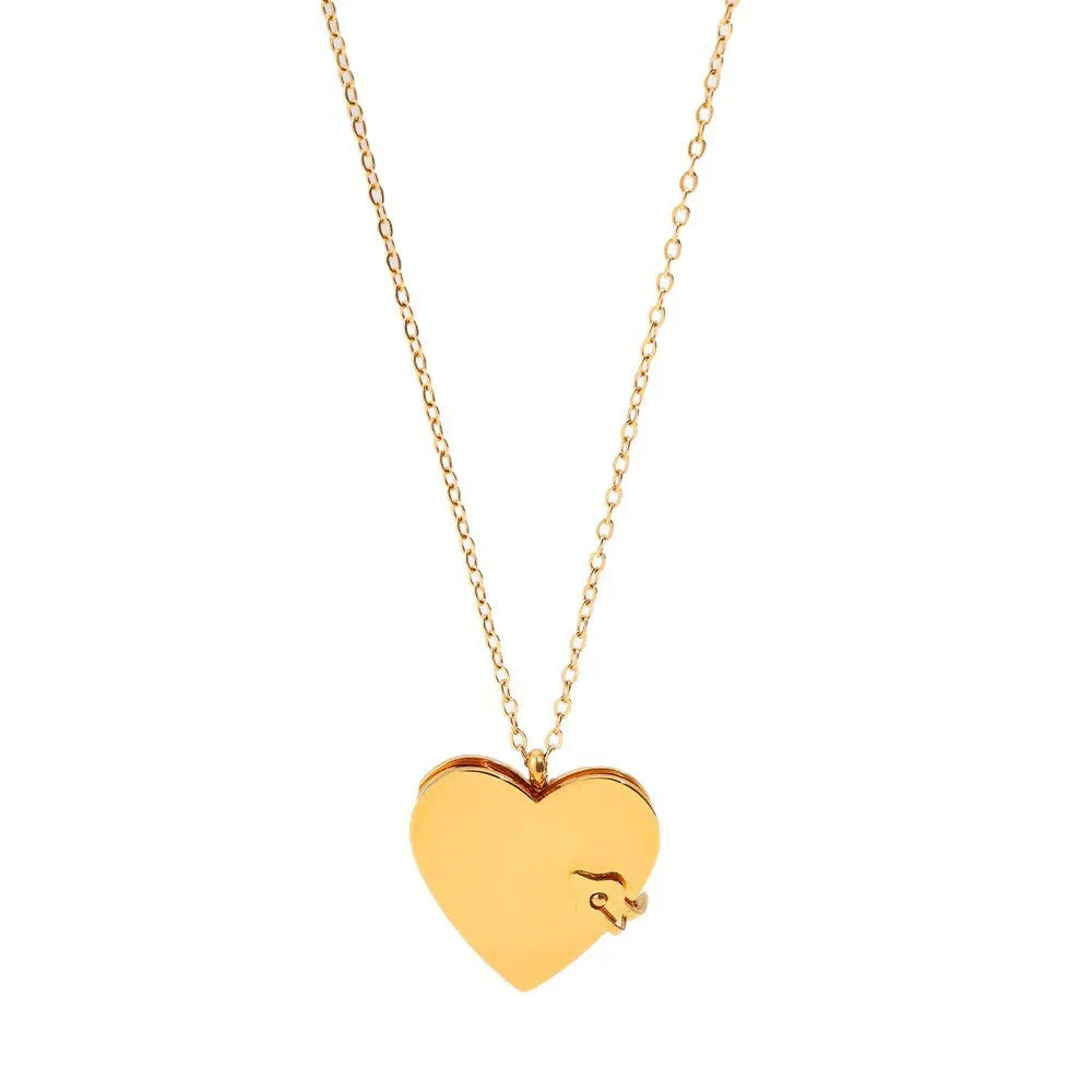 Love titanium steel heart-shaped book pendant necklace with PVD gold plating and O-link chain
