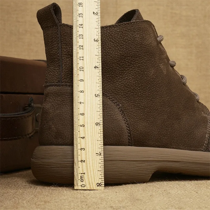 Grey Martin boots with genuine leather wedge heel and lace-up front