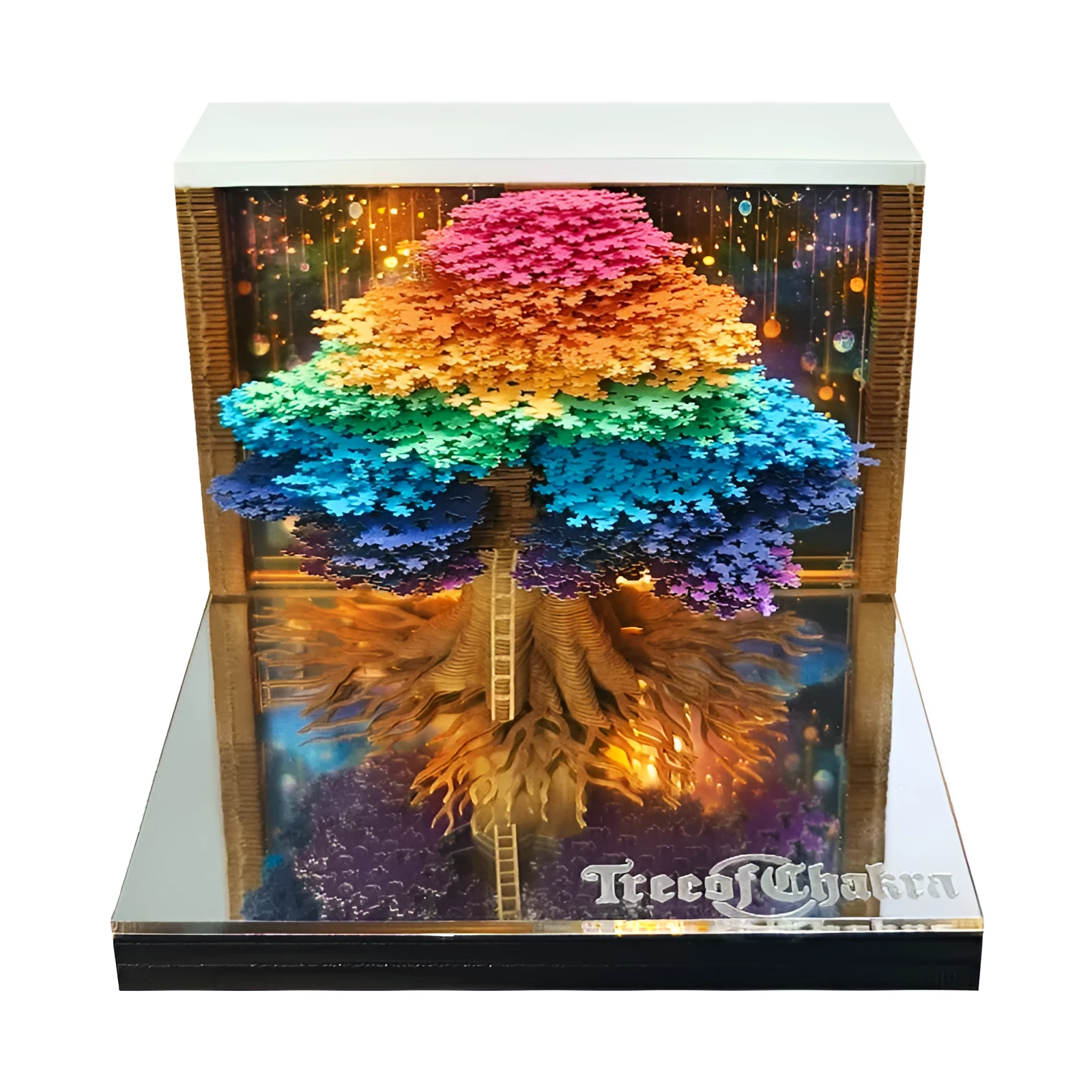 3D three-dimensional hand-torn paper carving Tree of Life ornament with 2026 weekly calendar