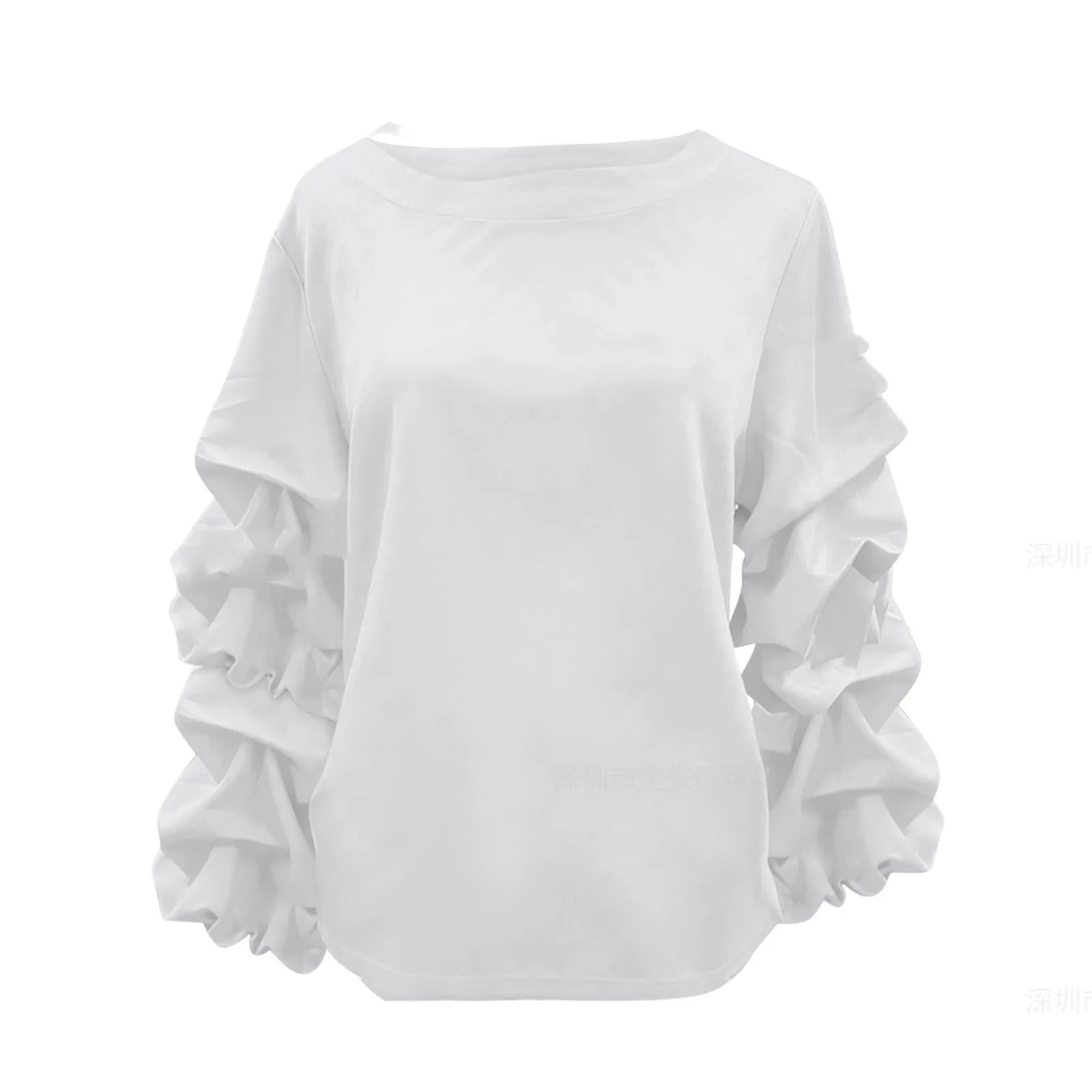 Women's pleated long sleeve polyester top in solid colour, design sense fashion, available in army green black green mint green red white