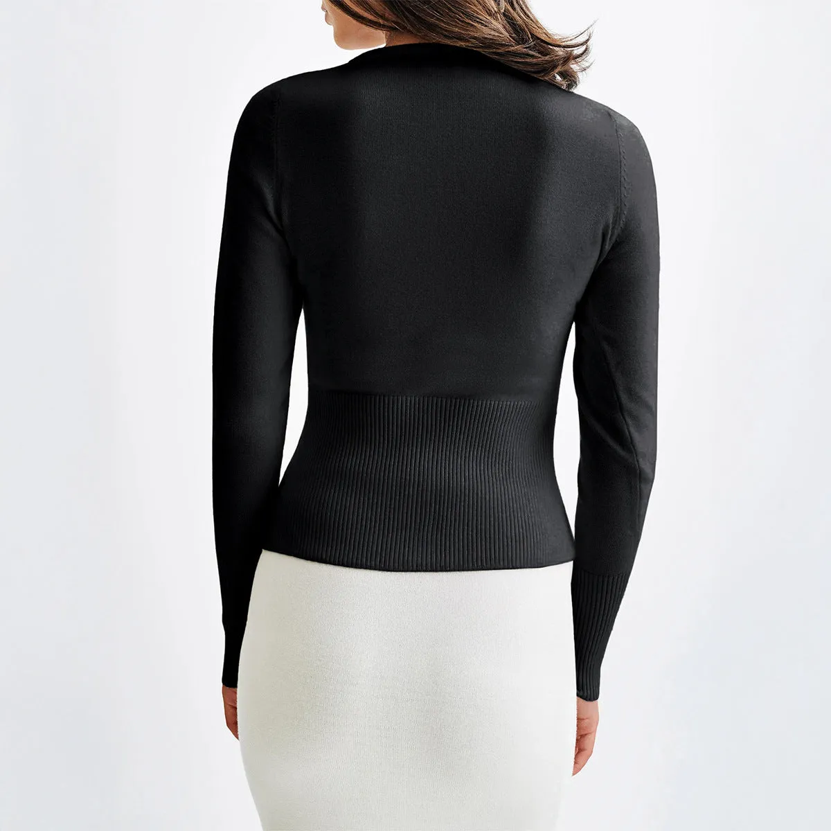 European American casual solid colour long-sleeved viscose shirt in black, front view
