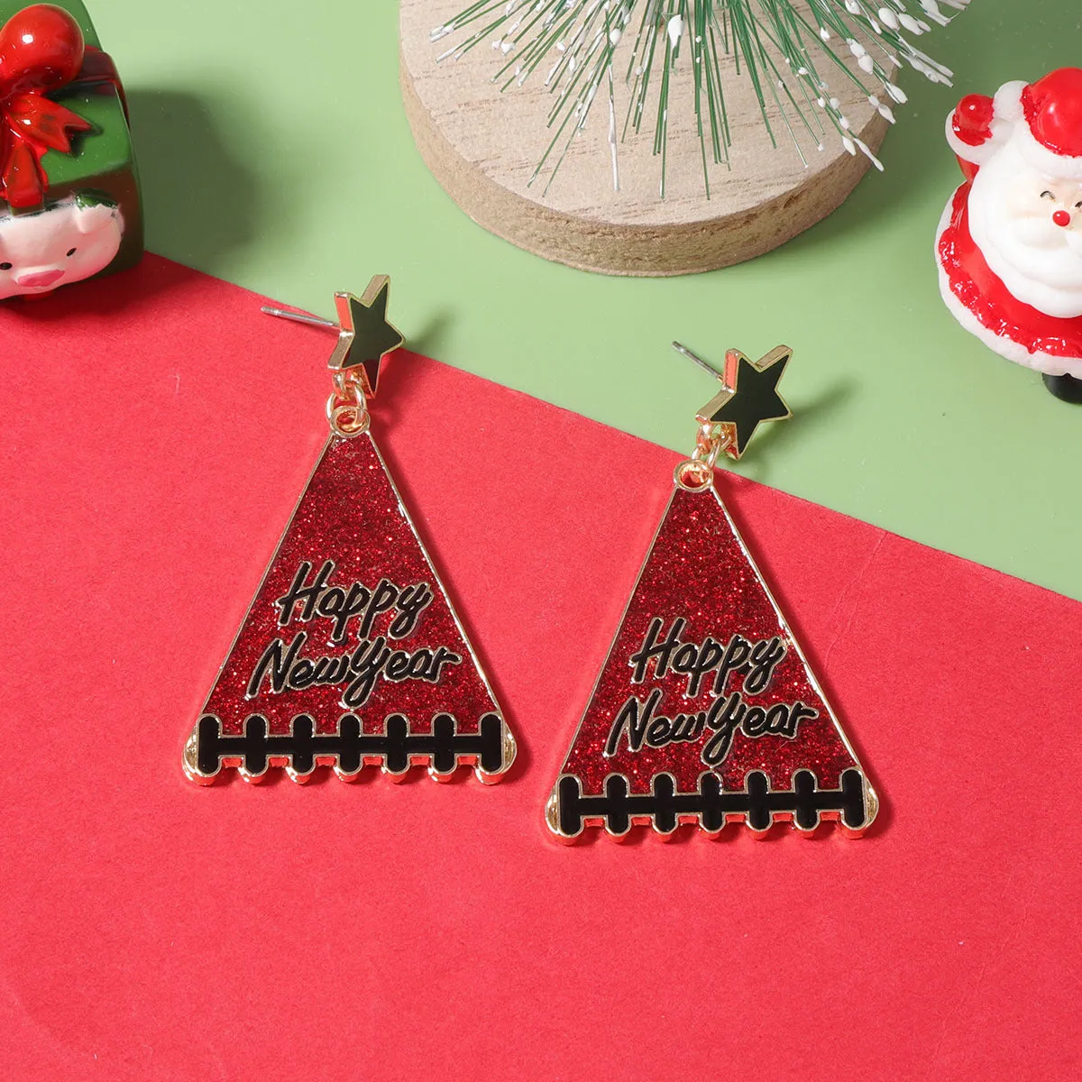 New Year tree girl gift earrings for women in pink, green, gray, yellow, and red zinc alloy