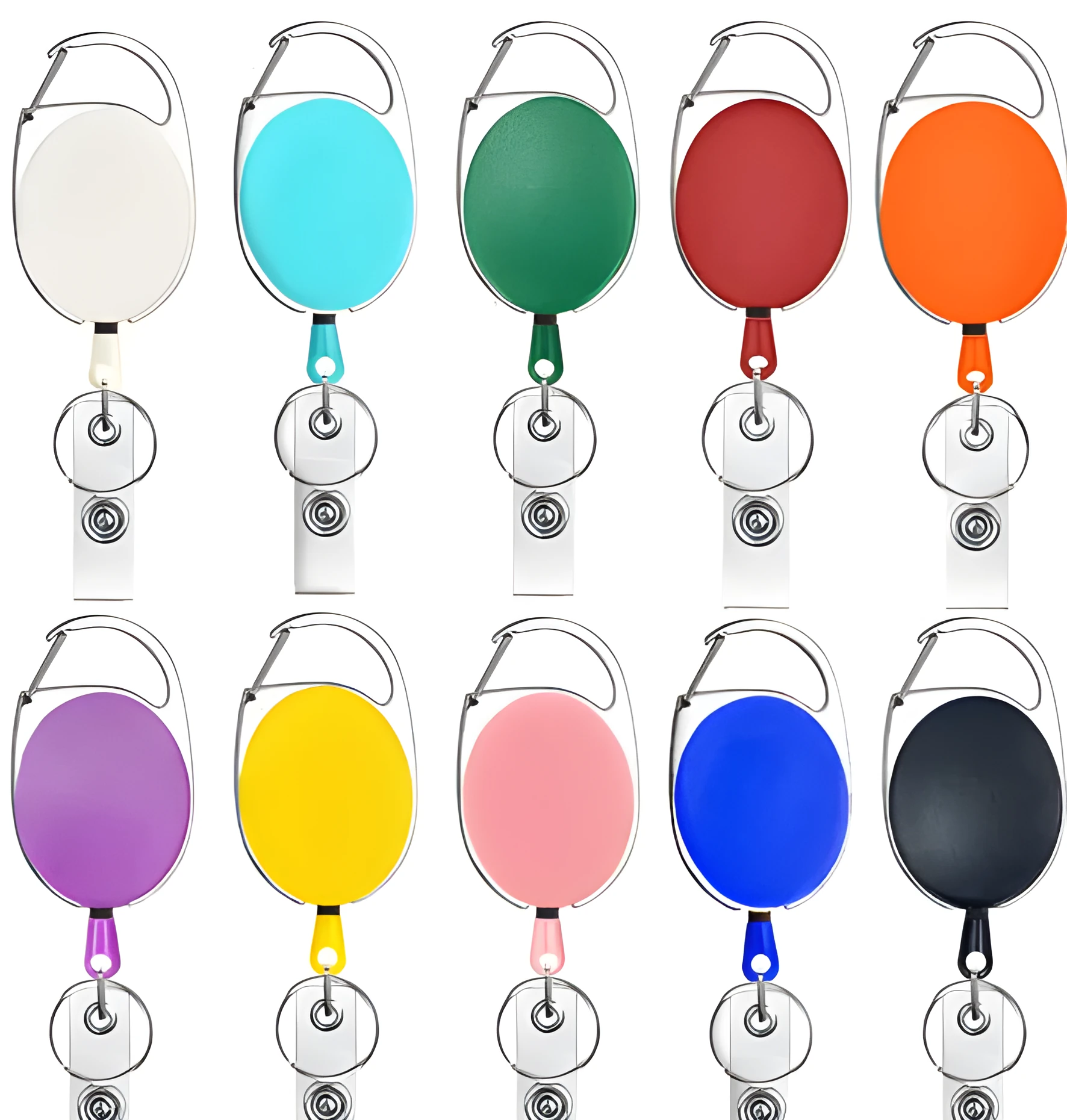 Retractable keychain with easy-pull tag in zinc alloy and ABS, compact 4cm design, available in multiple colours