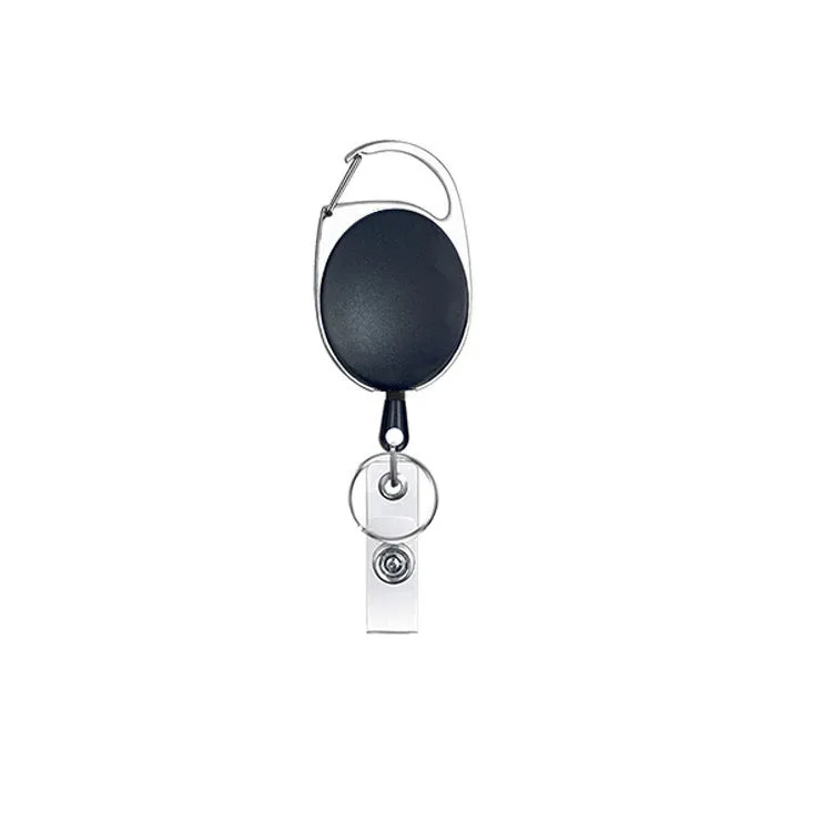 Retractable keychain with easy-pull tag in zinc alloy and ABS, compact 4cm design, available in multiple colours