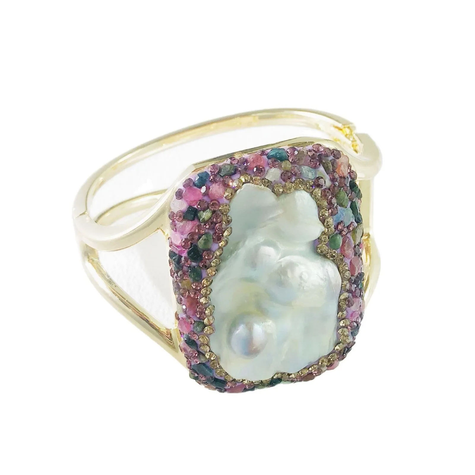 Handmade natural Baroque pearl purple bracelet with irregular exaggerated shapes on white background
