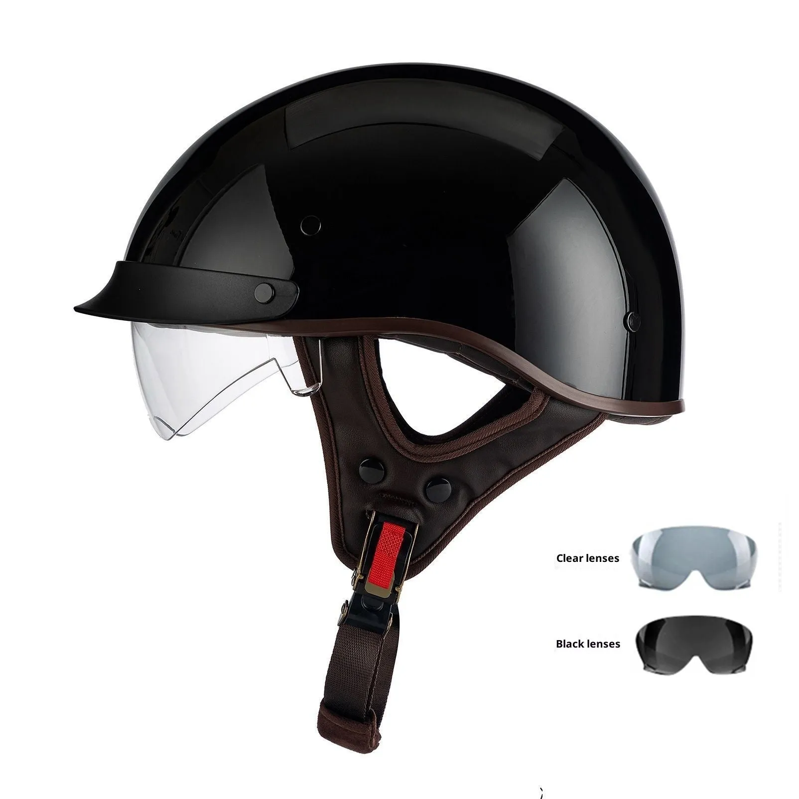 Retro electric motorcycle helmet in matte black with Whirlwind Dog graphic, shown on a rider.
