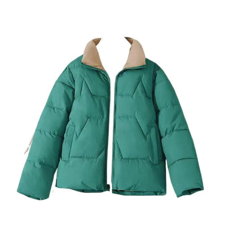 Women's short cotton jacket Korean style loose fit in solid colour, long sleeves, side view