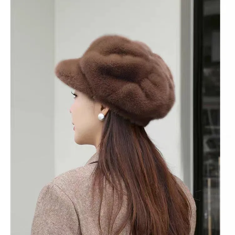 Women's knit pumpkin hat dome style fake mink one size 54-58cm colour black