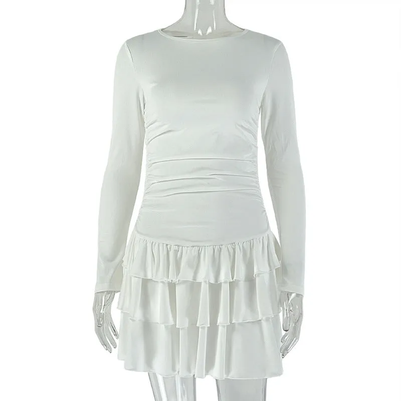 Women's pleated short dress in milk silk fabric, solid colour, short length, black colour option