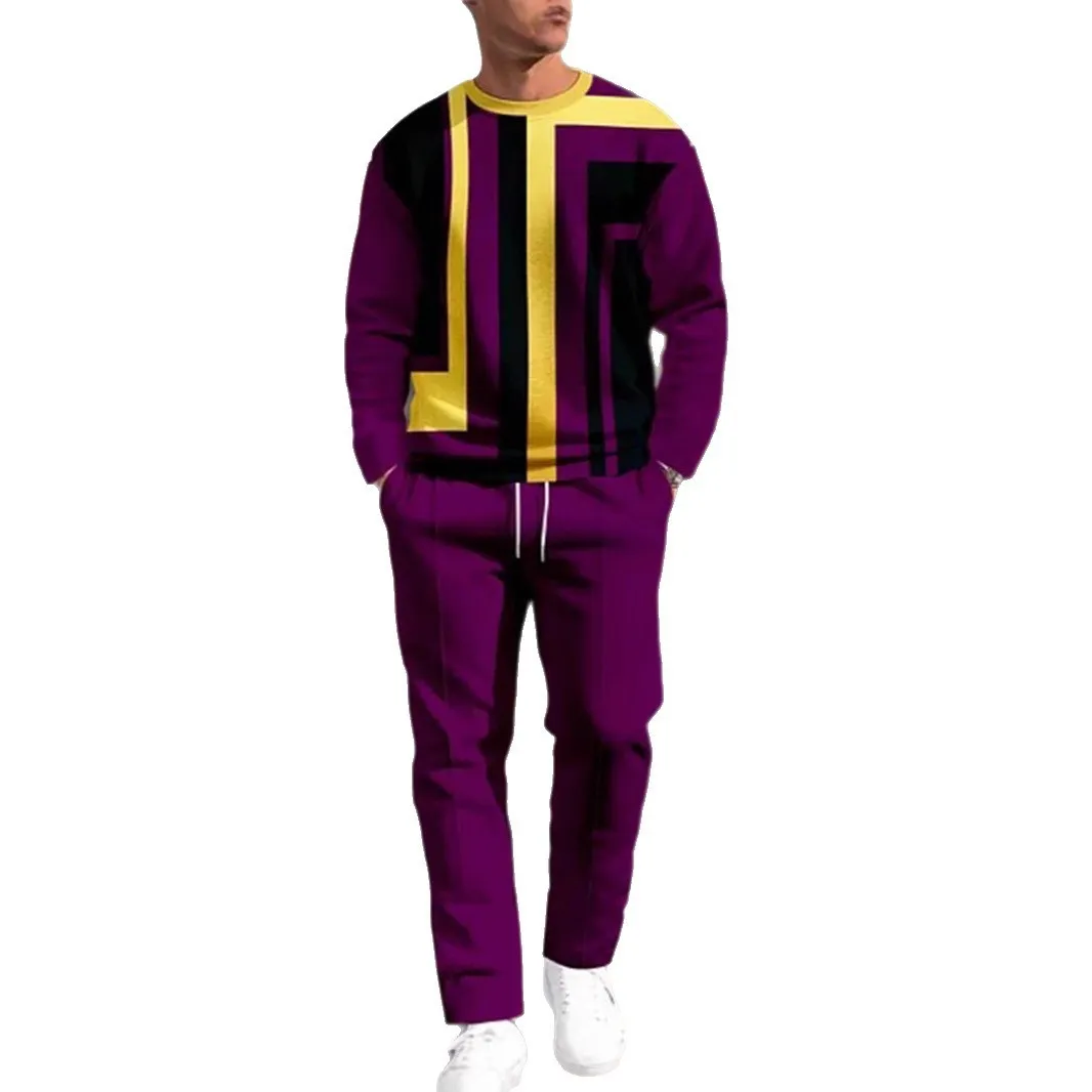 Men's autumn casual 3D digital print round neck polyester sweatshirt and sweatpants set, long sleeves, multiple colour options