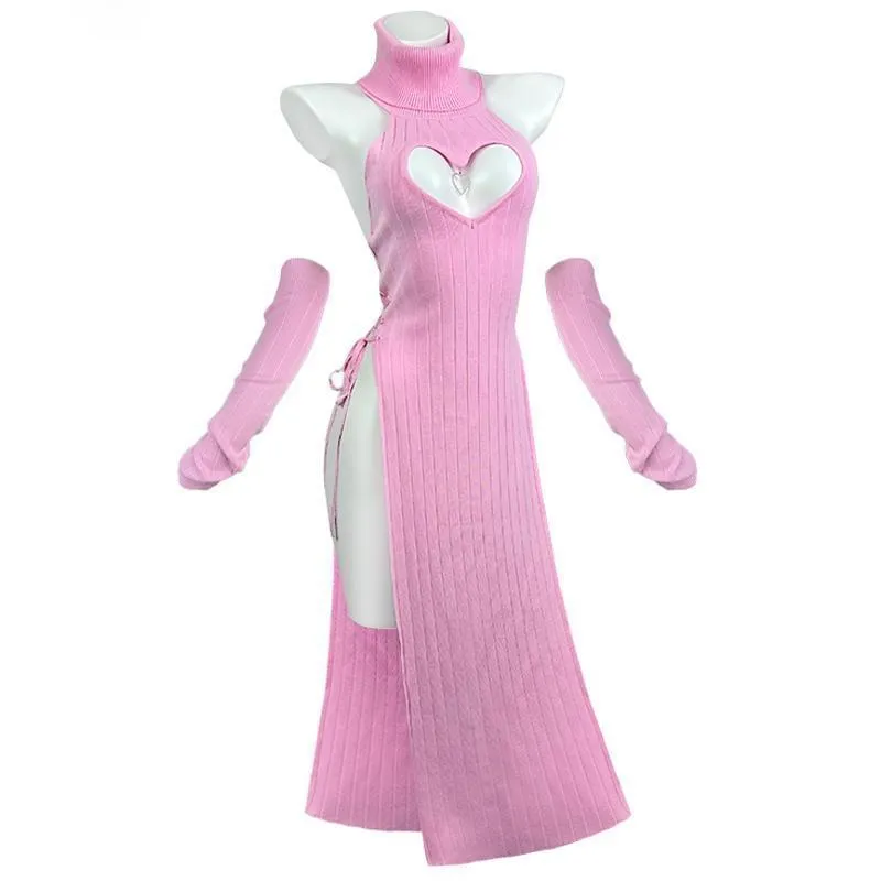 Women's solid colour fleece lined Lycra cheongsam dress with heart-shaped high-neck for casual wear