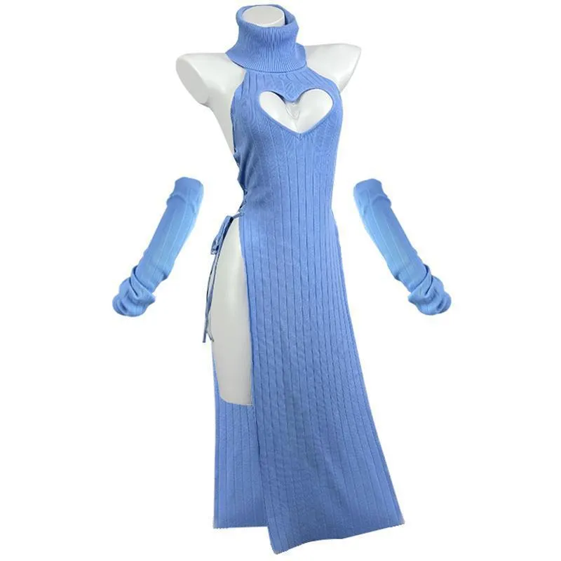 Women's solid colour fleece lined Lycra cheongsam dress with heart-shaped high-neck for casual wear