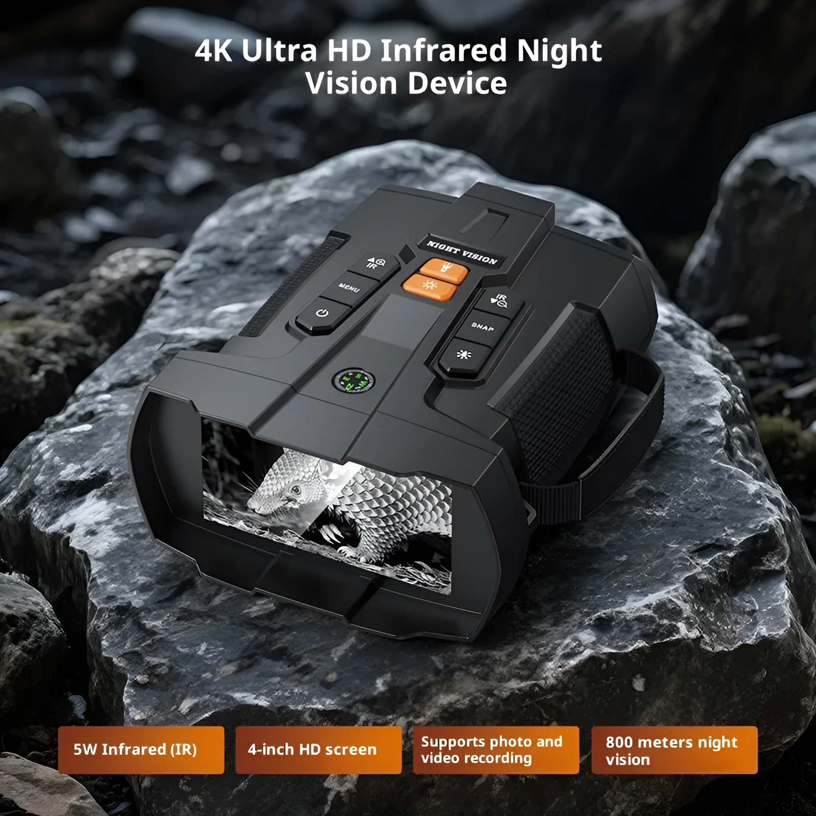 Night vision device with 4.5 inch screen telescopic lens and 32GB memory card outdoor use