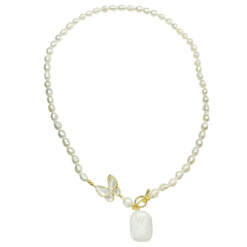 Pearl white fashion OL butterfly necklace with electroplated finish and 50cm chain