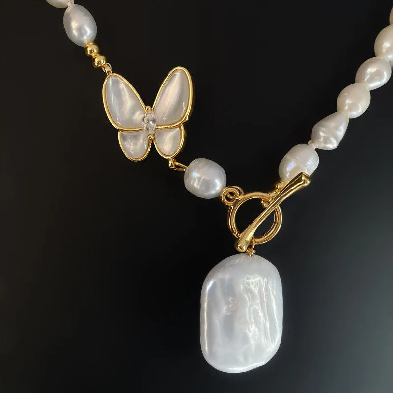 Pearl white fashion OL butterfly necklace with electroplated finish and 50cm chain