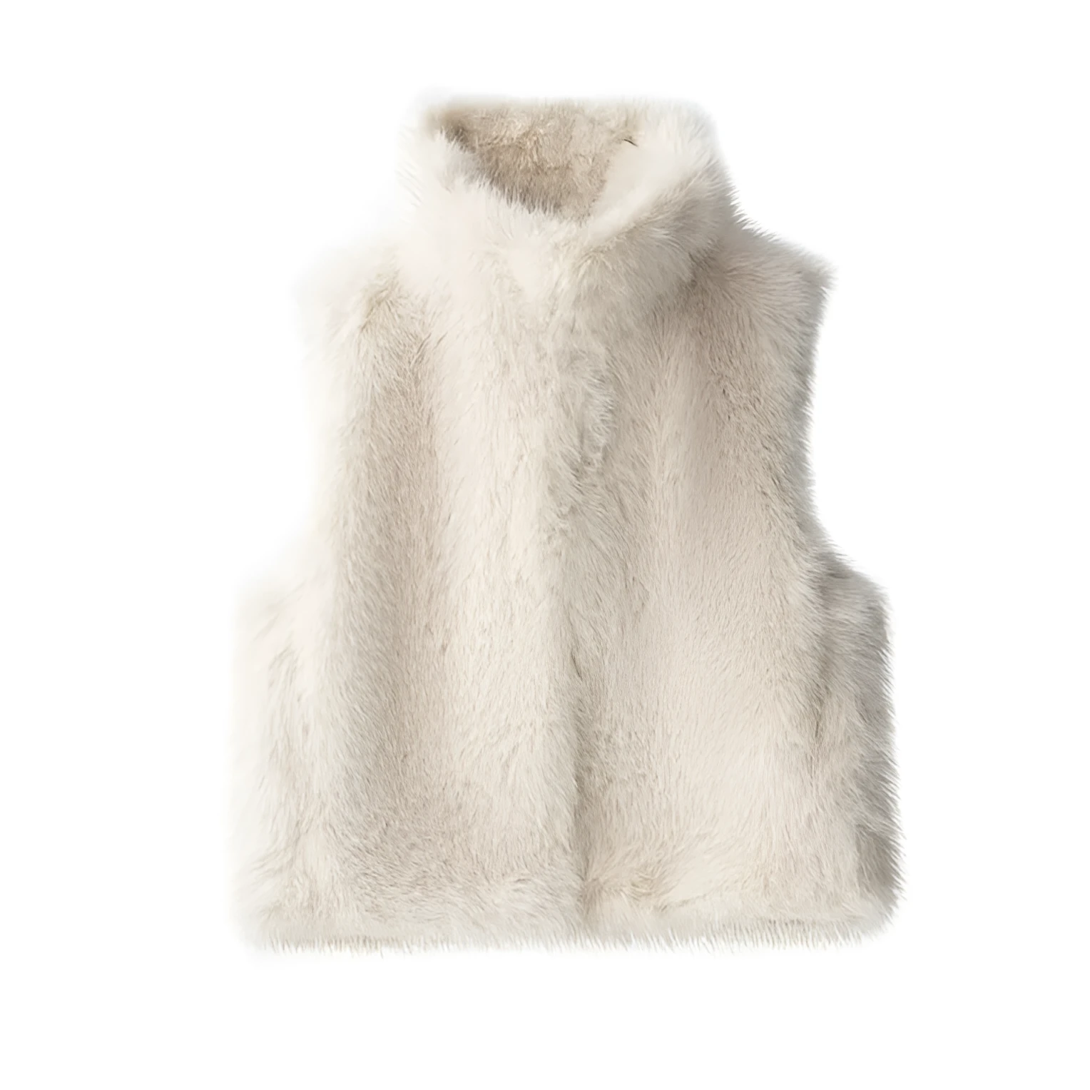 Women's loose casual faux fur vest in polyester, animal pattern, black colour, A-line style