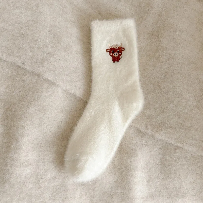 Women's fleece-lined thickened warm mid-calf socks in autumn winter colours black white khaki light coffee dark coffee