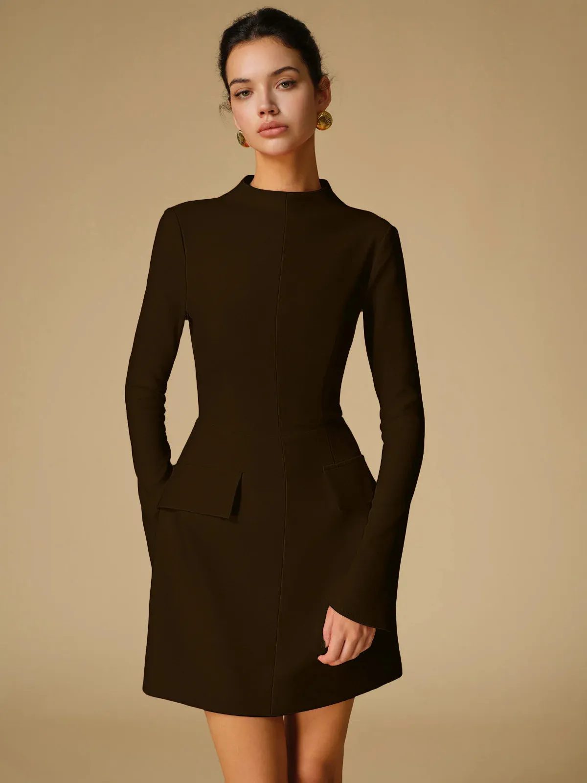 Solid colour slim fit long sleeve bodycon dress in nylon and polyester