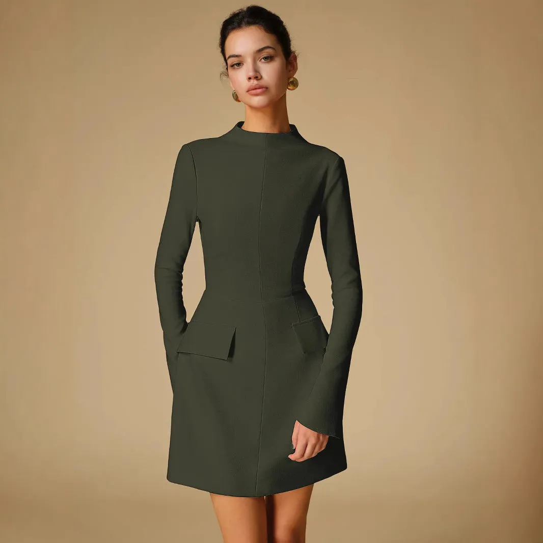 Solid colour slim fit long sleeve bodycon dress in nylon and polyester