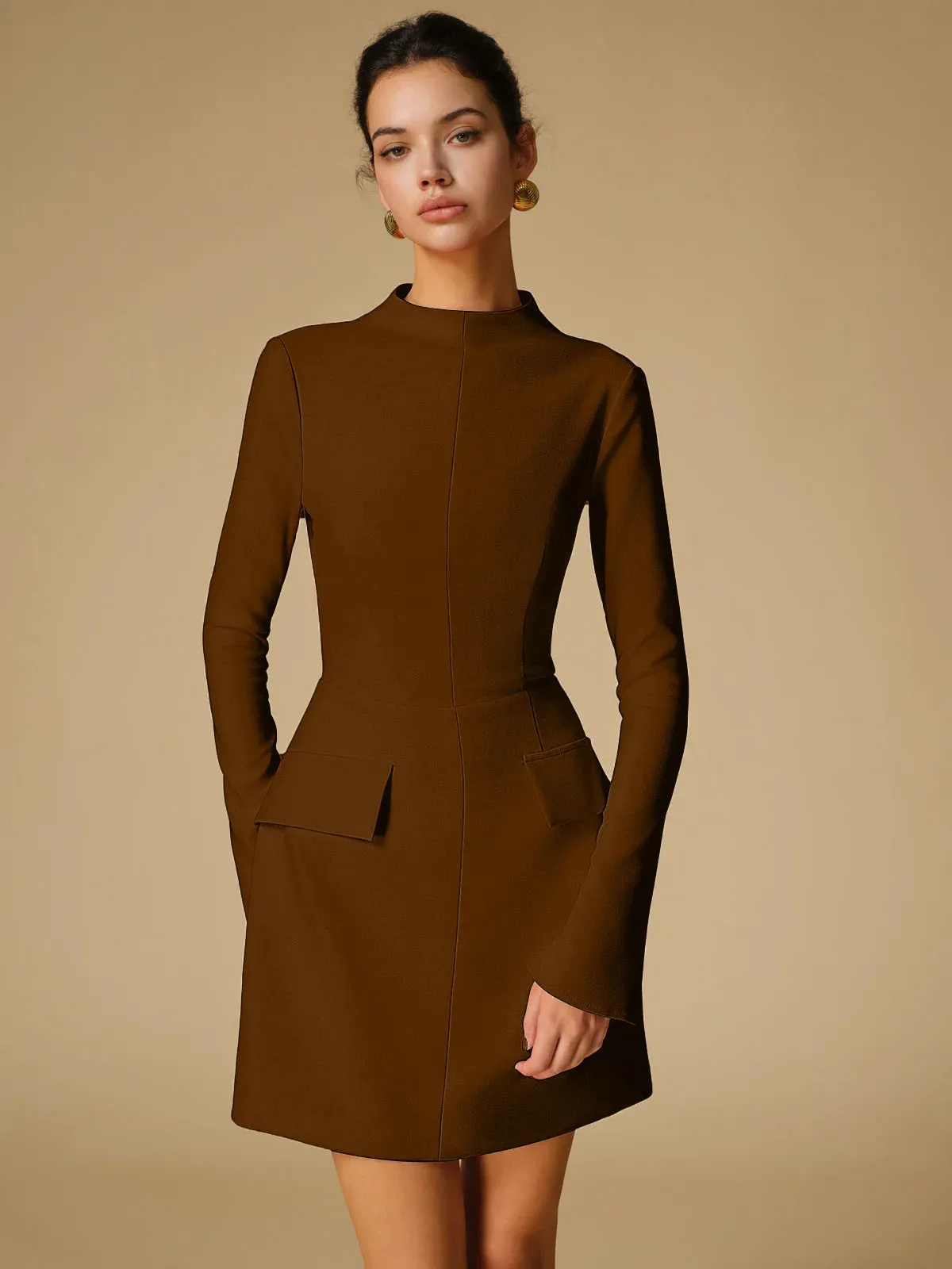 Solid colour slim fit long sleeve bodycon dress in nylon and polyester
