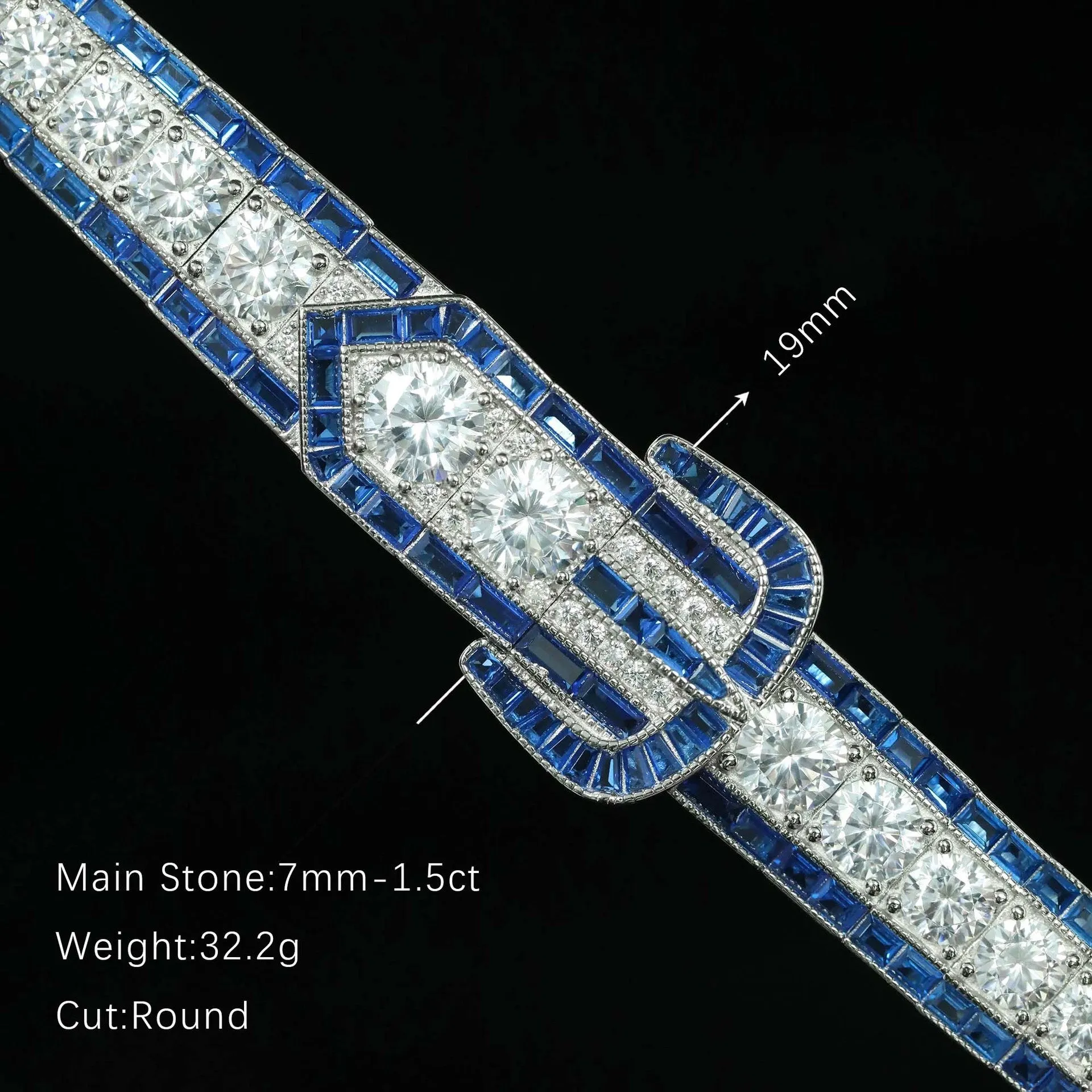 High-carbon drill gold-plated 925 silver bracelet in vivid blue on white background