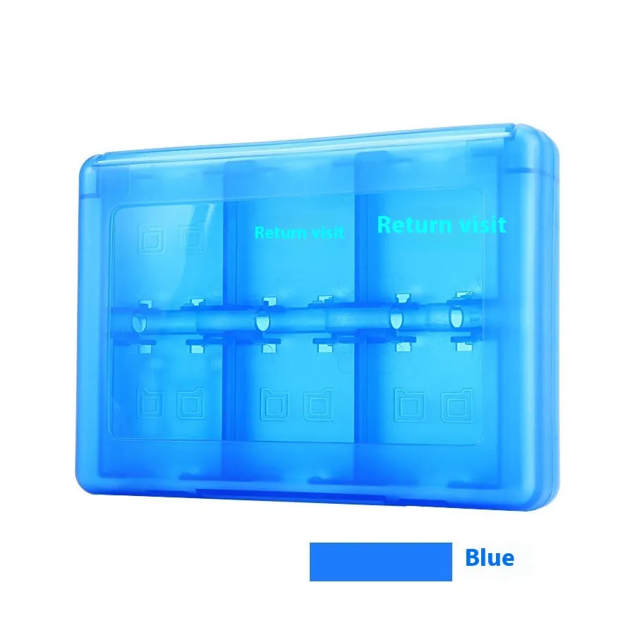 NDS 3DS 24-in-1 game card storage box in choice of colours showing compact size.