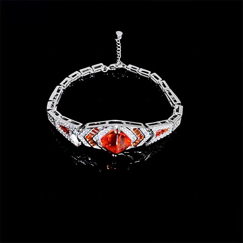 Heavy-duty retro copper bracelet with round zircon emerald accents in SL1266 colour