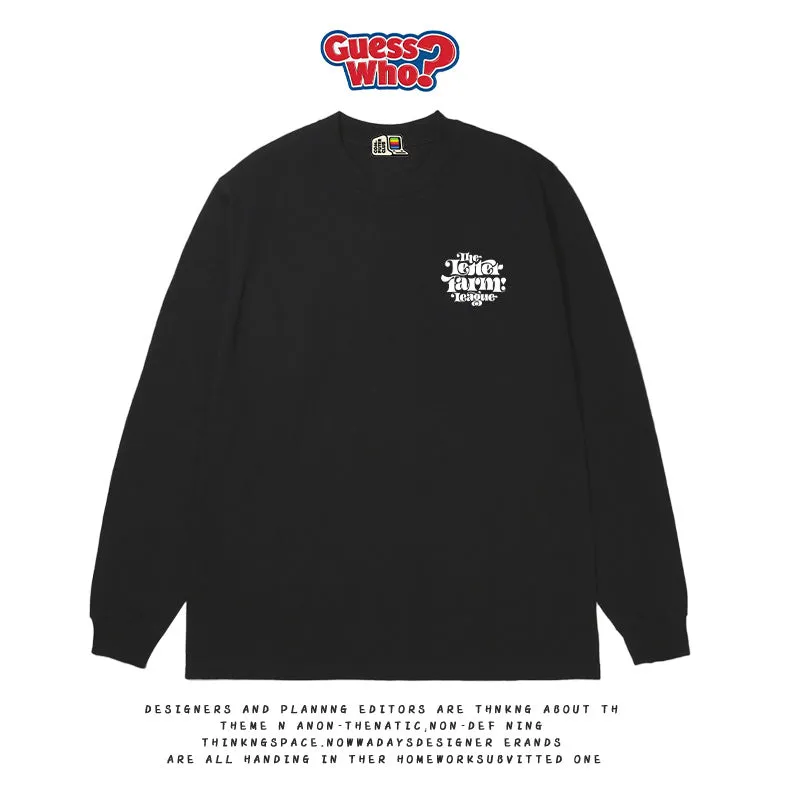 Dark-style spine print street skateboard sweatshirt casual long-sleeved cotton t-shirt in black