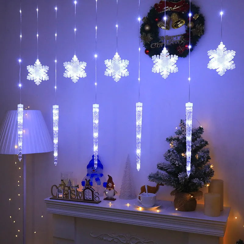 Christmas icicle and snowflake shaped light string with USB cable, plastic construction, indoor decoration