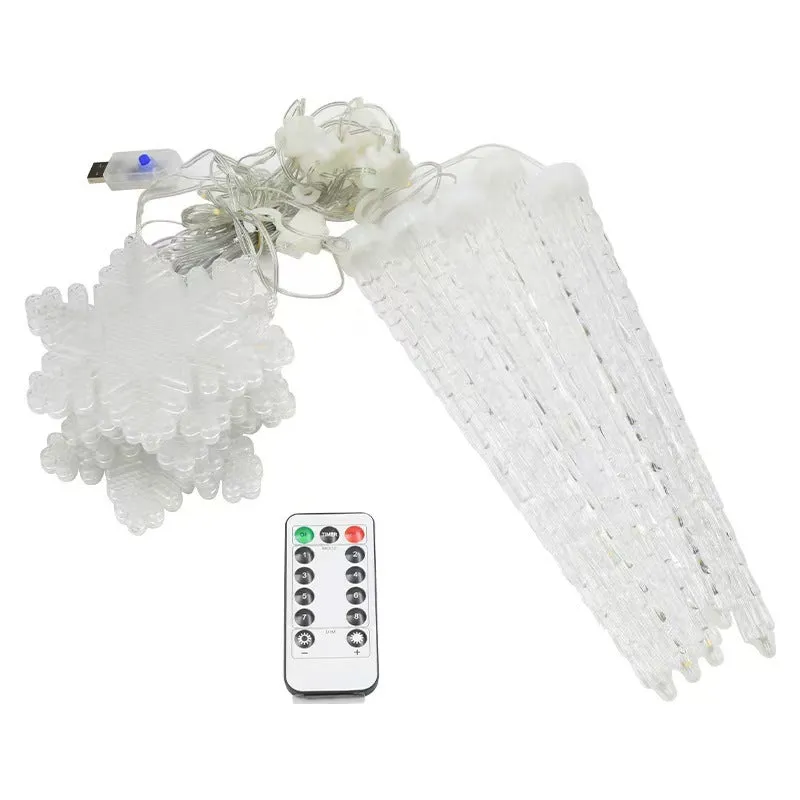 Christmas icicle and snowflake shaped light string with USB cable, plastic construction, indoor decoration
