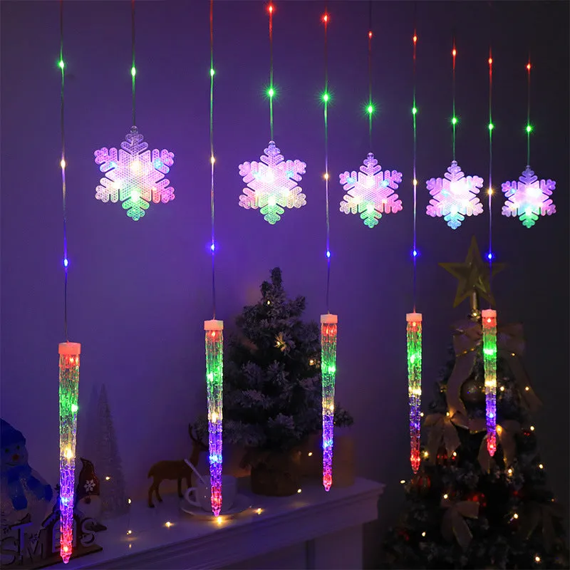Christmas icicle and snowflake shaped light string with USB cable, plastic construction, indoor decoration