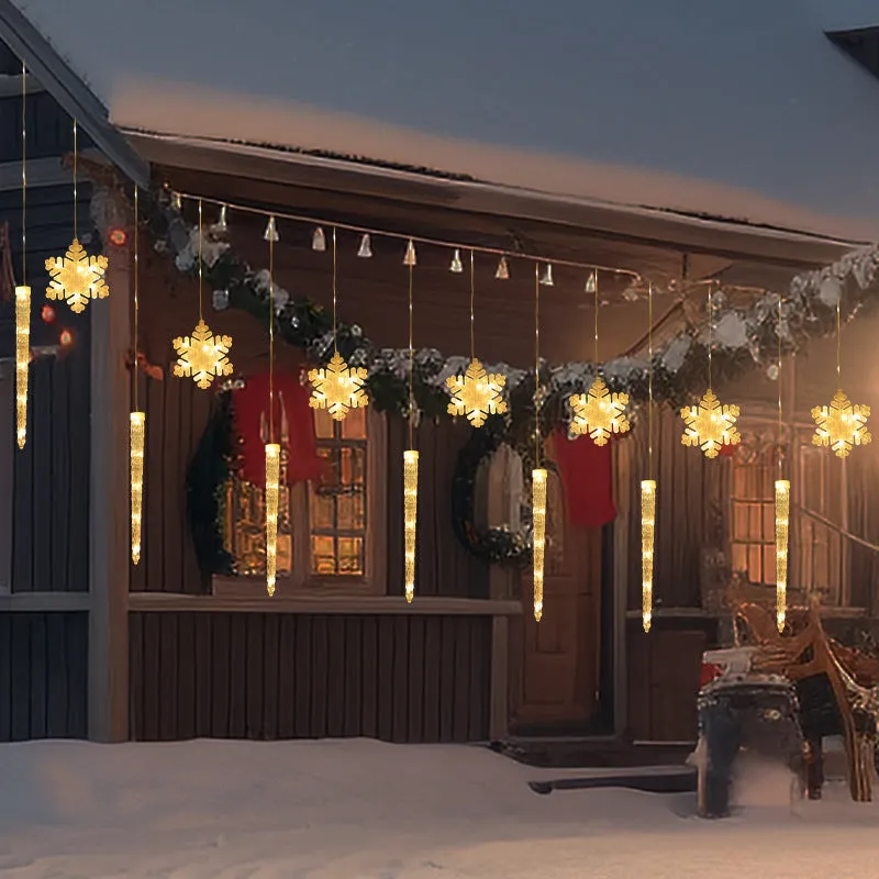 Christmas icicle and snowflake shaped light string with USB cable, plastic construction, indoor decoration