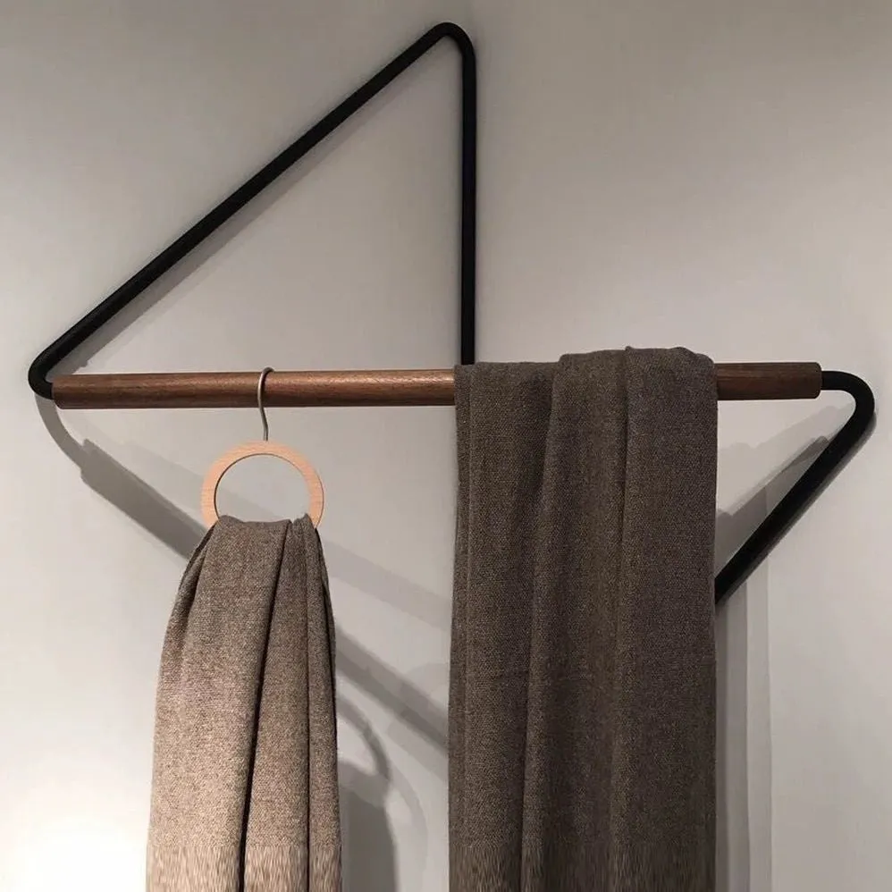 Minimalist carbon steel corner clothes hanger wall mounted storage hook small 50x40cm