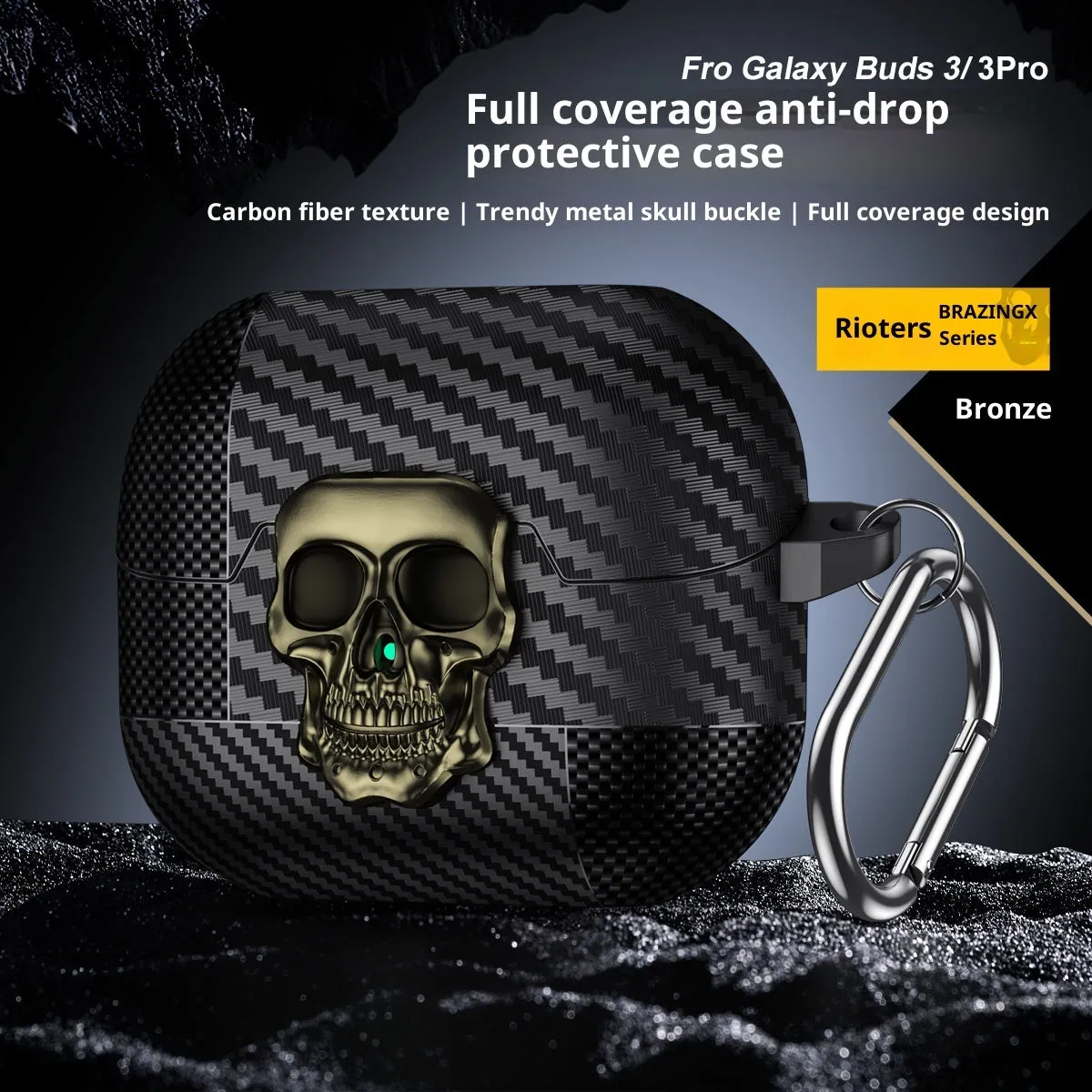 Carbon fibre Bluetooth earphone case with lock buckle for Samsung Buds3 to Buds3pro in black, bronze, gray, gold