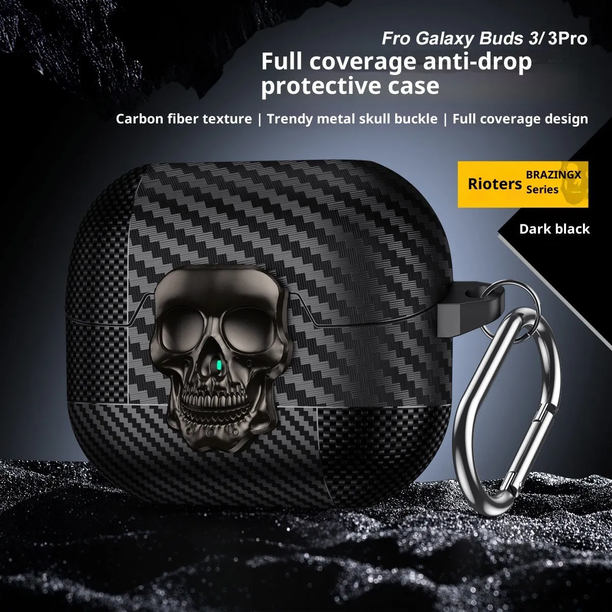 Carbon fibre Bluetooth earphone case with lock buckle for Samsung Buds3 to Buds3pro in black, bronze, gray, gold