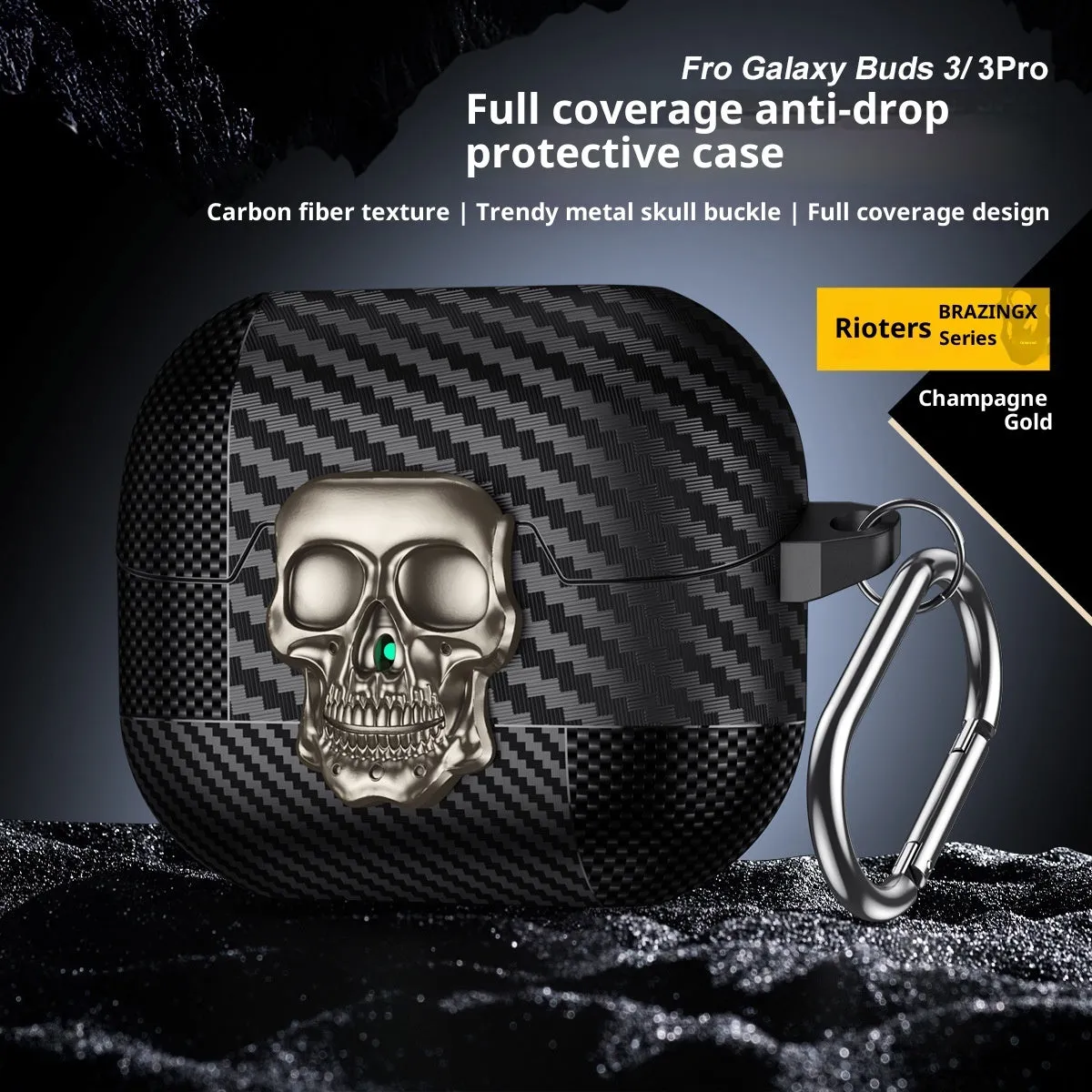 Carbon fibre Bluetooth earphone case with lock buckle for Samsung Buds3 to Buds3pro in black, bronze, gray, gold
