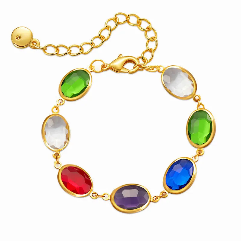 Geometric copper bracelet with blue inlaid glass elliptical design for women.