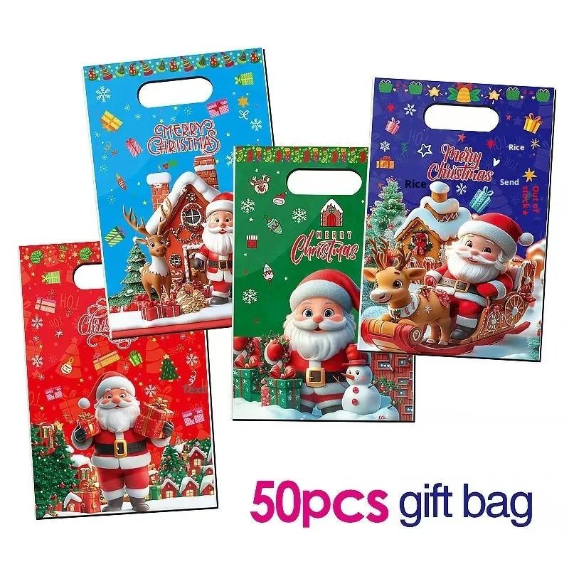 50 pack Christmas candy clutch party gift bags in pearlescent plastic film assorted styles