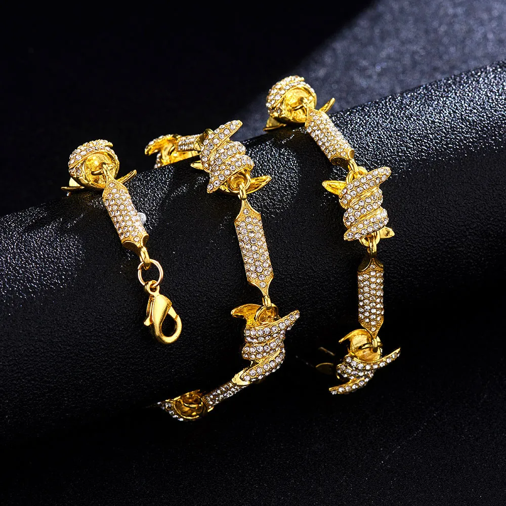 Irregular 3D Solid Alloy Pave Infinite Chain Cuban Chain Jewelry for Unisex Hip Hop Style Silver or Gold Bracelet 8inch Necklace 18-24inch