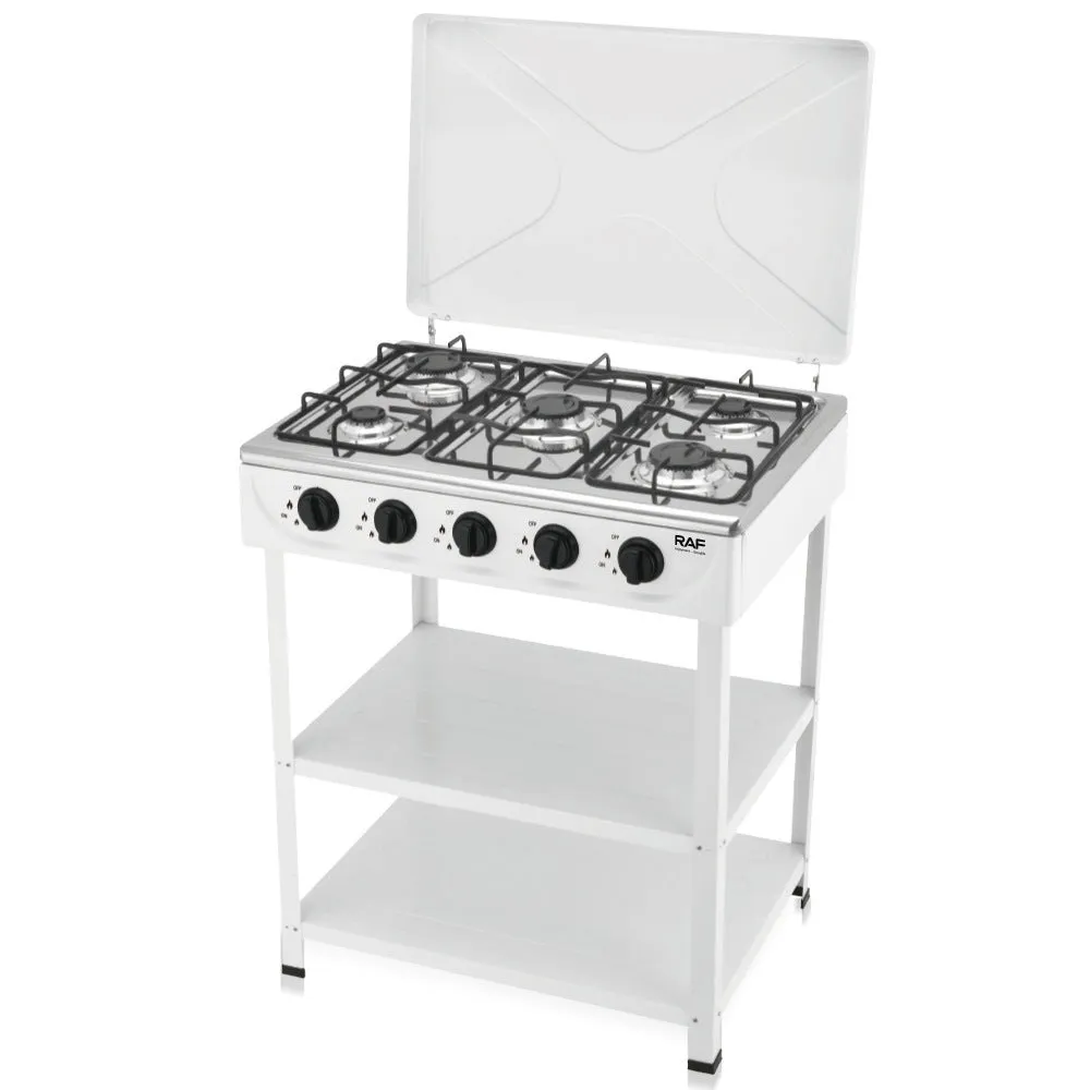 European-style vertical split stove gas cooker with metal rack on white background