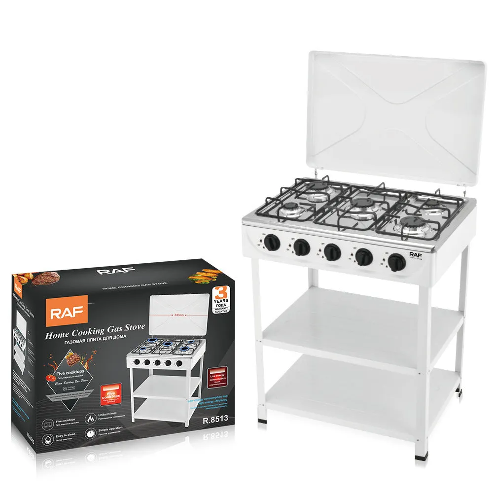 European-style vertical split stove gas cooker with metal rack on white background