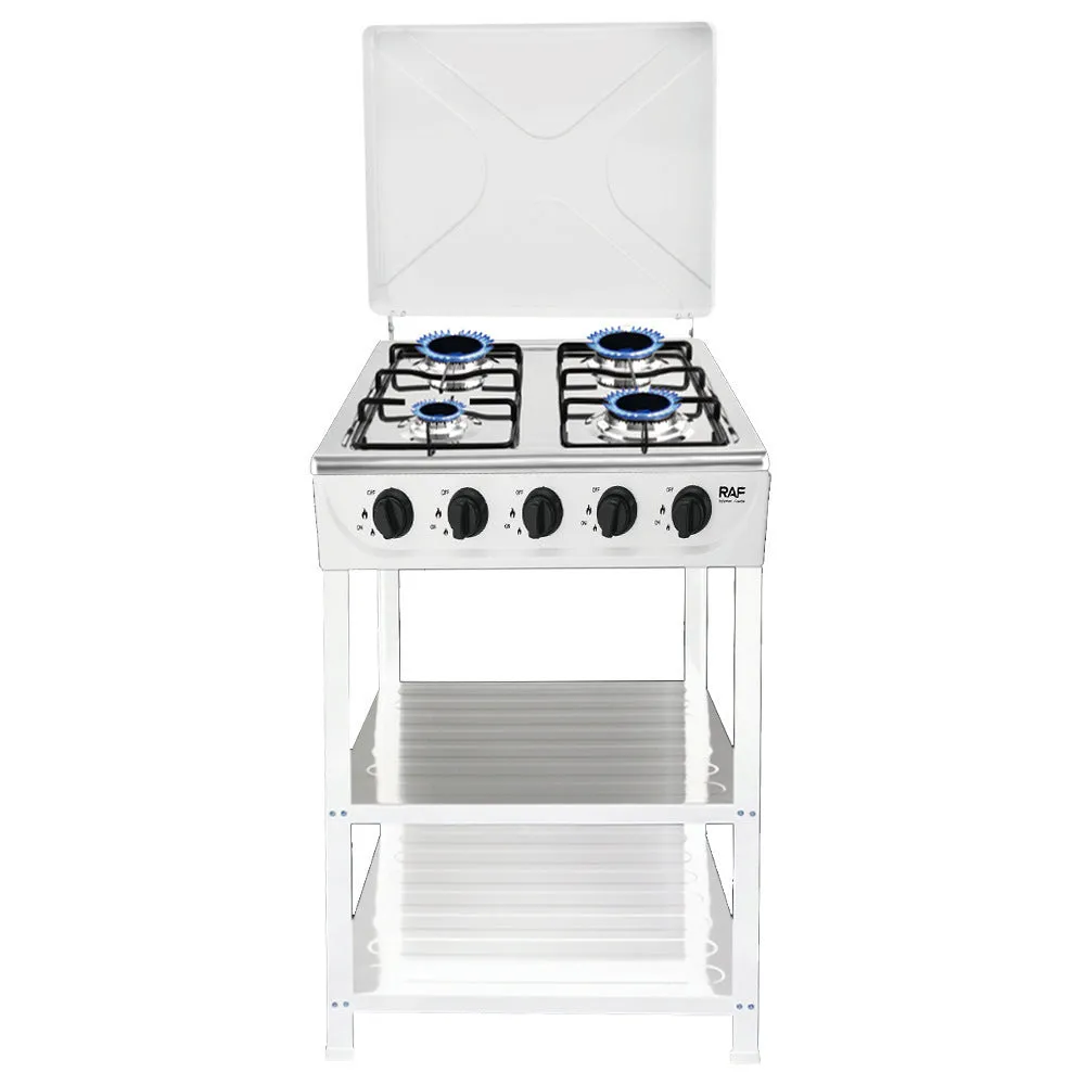 European-style vertical split stove gas cooker with metal rack on white background