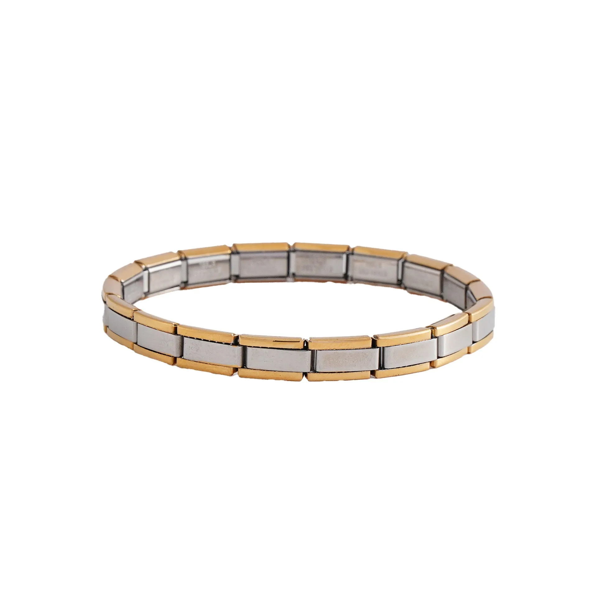 Stainless steel geometric unisex bracelet in steel colour with ring motif