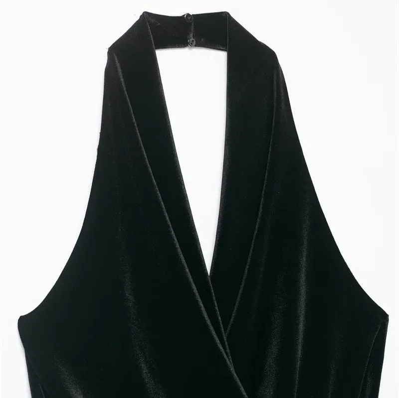 Women's hooded fringe-trimmed short dress in black mercerised cotton knit with pleated detail