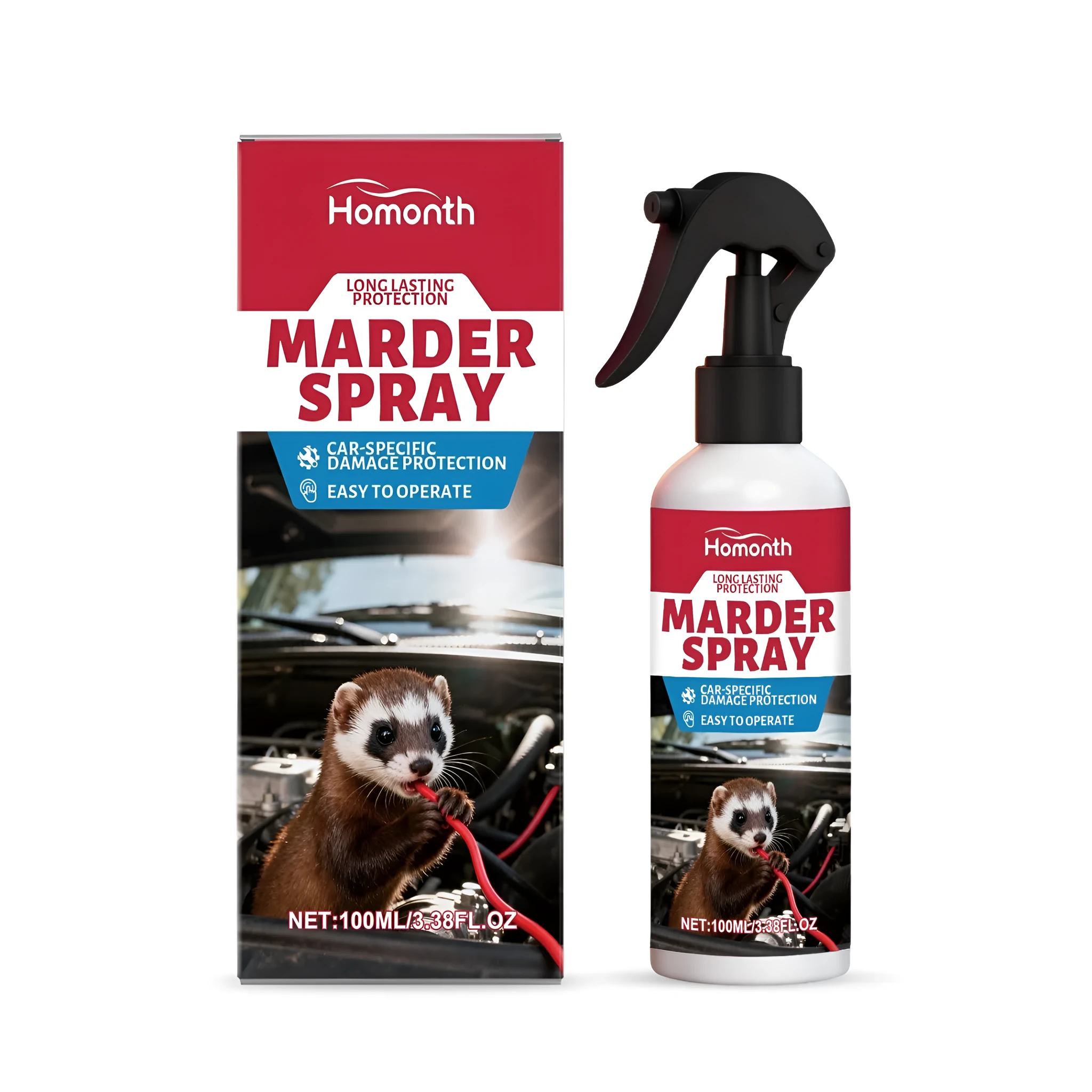 Marder marten deterrent spray 100ml bottle with camphor menthol and citrus oils water-based formula