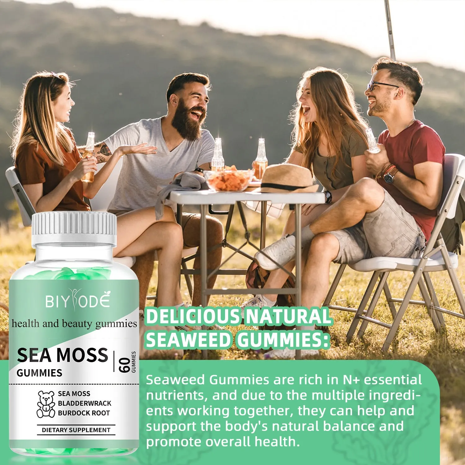 Halal sugar free sea moss gummy supplement 60 gummies in container