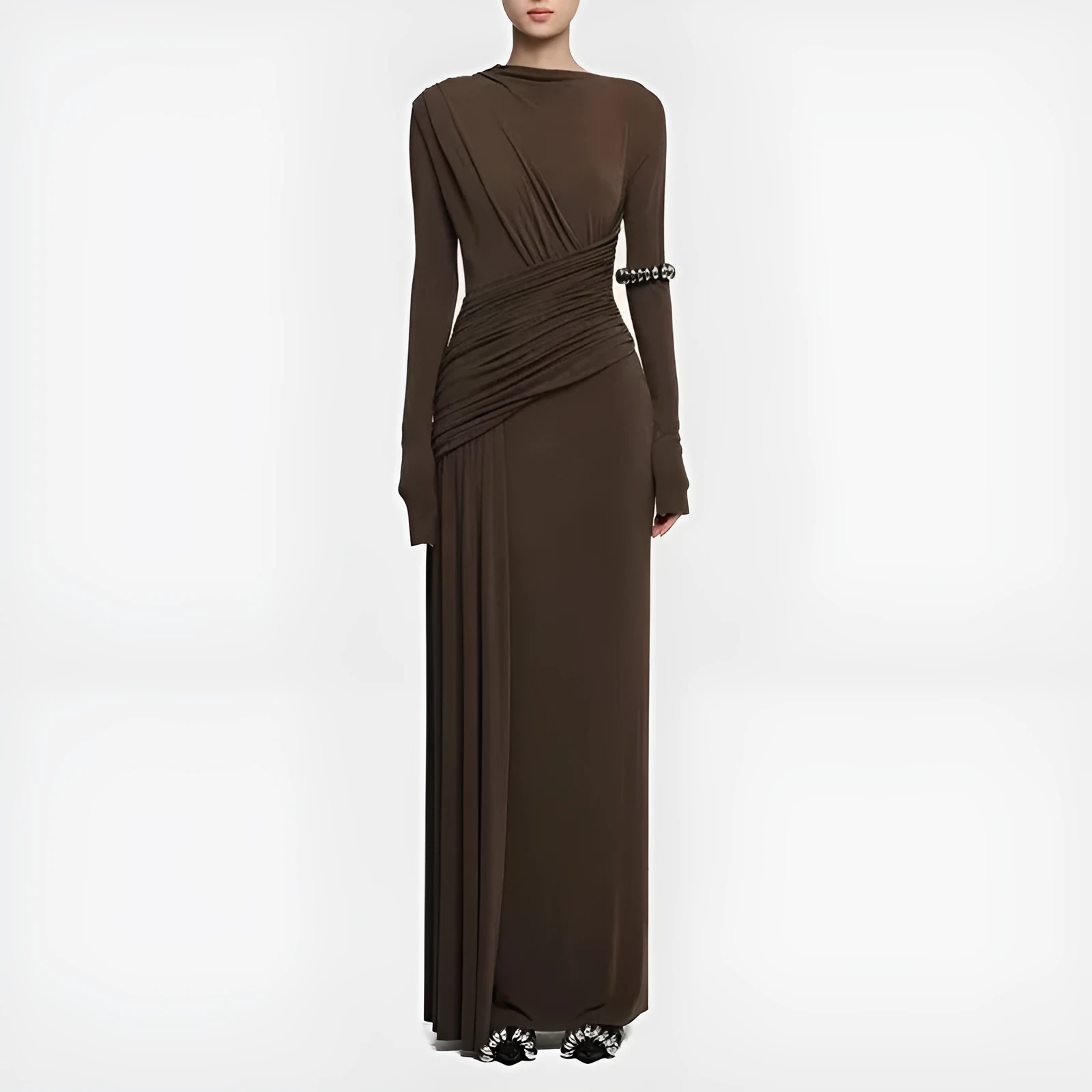 Women's solid colour polyester pencil dress in brown, black, pink, red, green colours, sizes S to XL