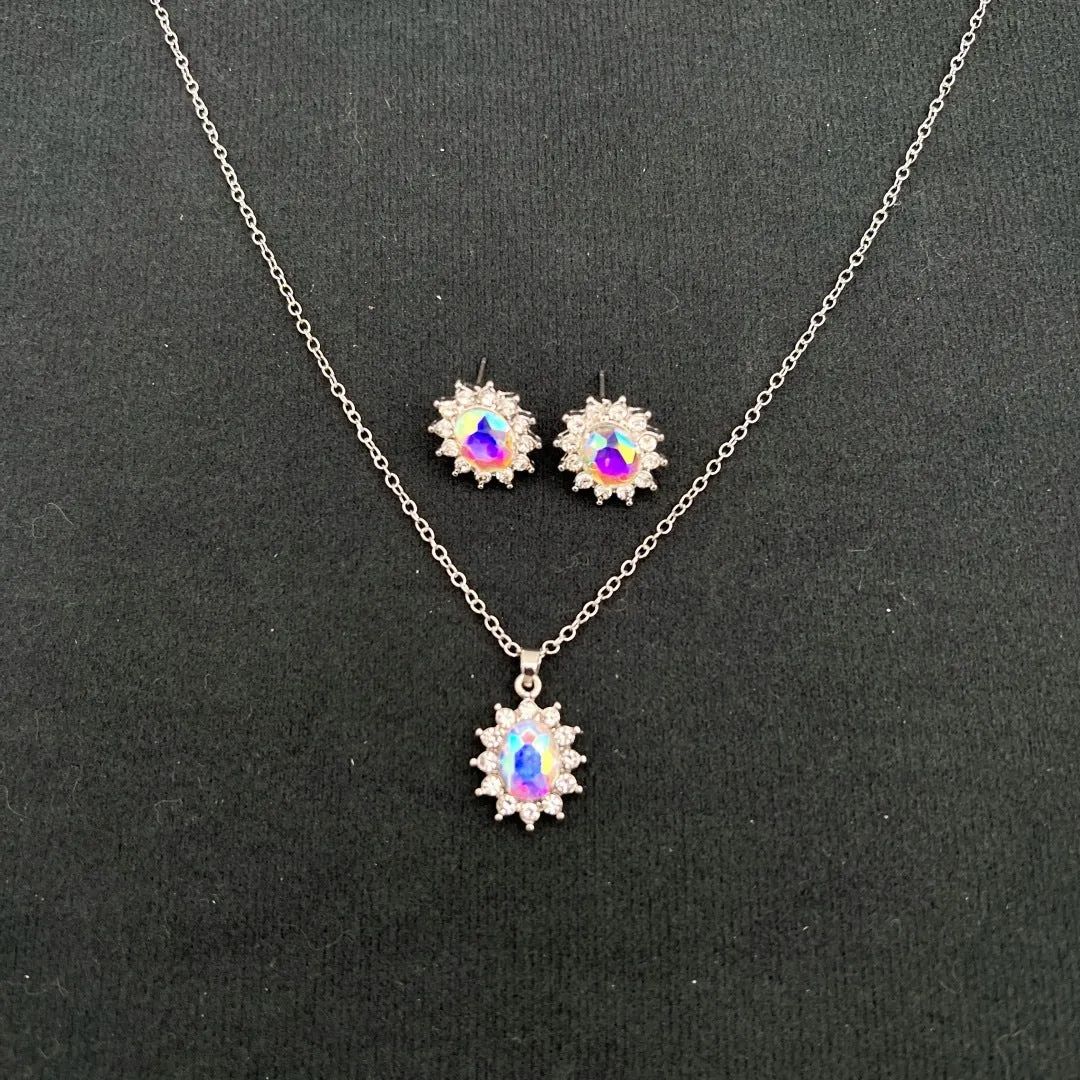 Sunflower zircon ear stud necklace suit for women in electroplated alloy with regular chain