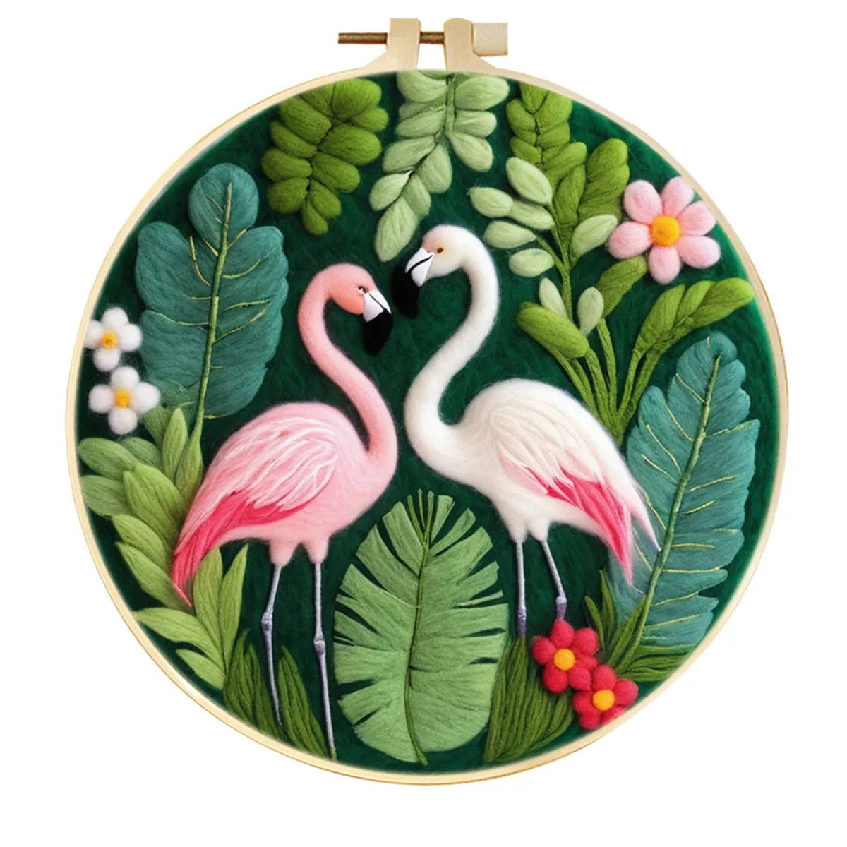 Round linen embroidery kit with wool felt for three-dimensional blanket paintings featuring botanical patterns