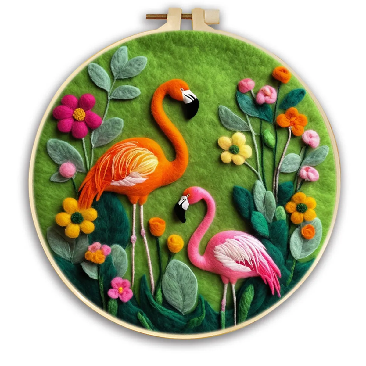 Round linen embroidery kit with wool felt for three-dimensional blanket paintings featuring botanical patterns